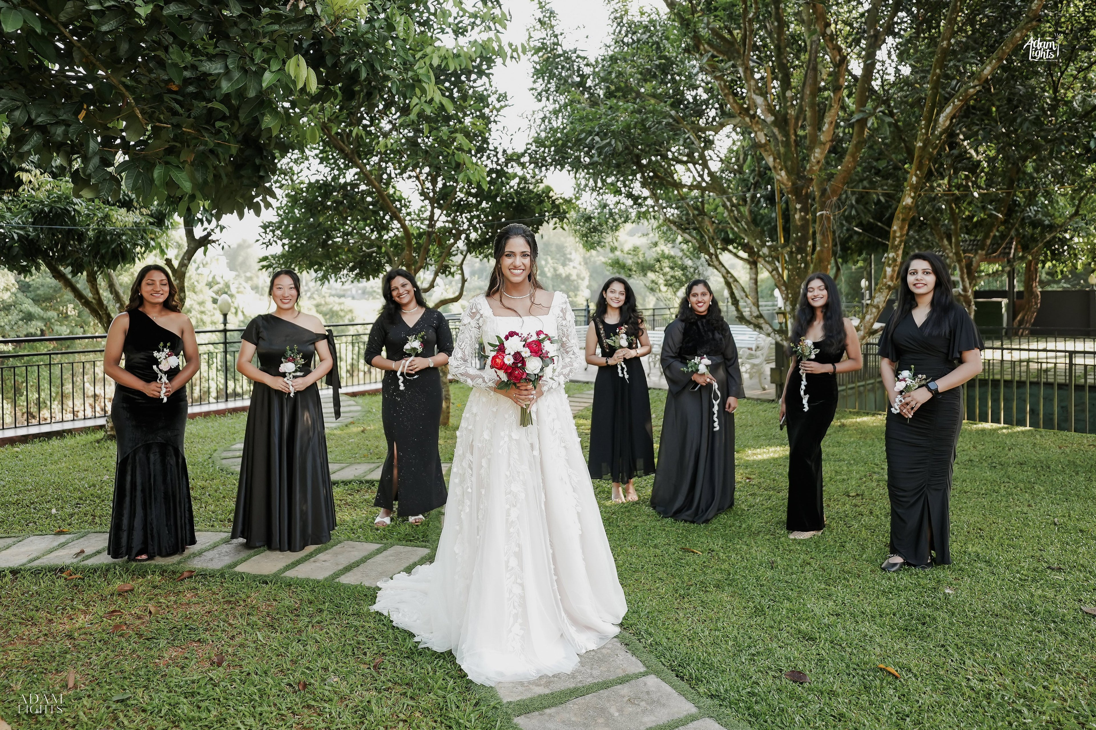 Maroon and offwhite bouquets