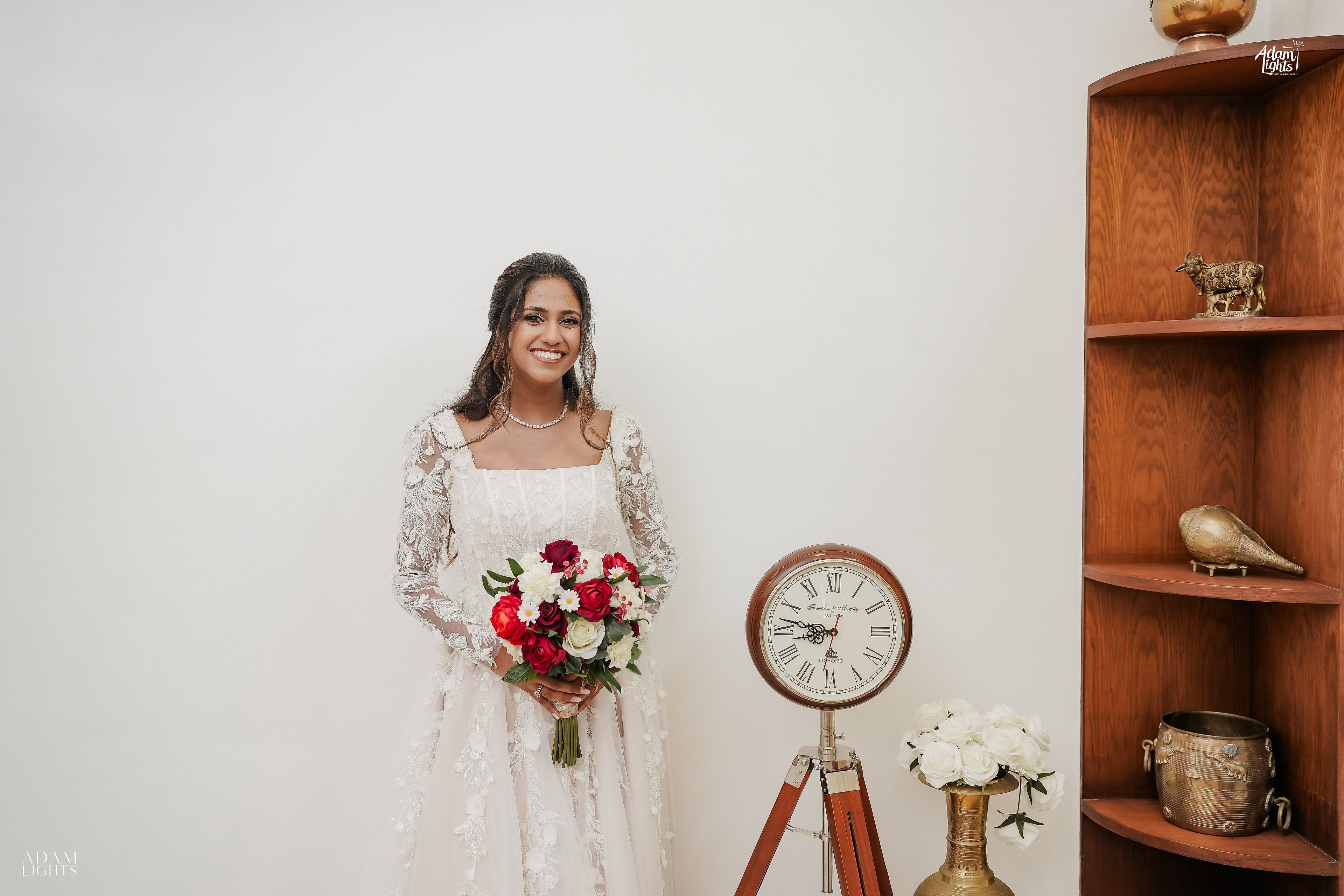 Maroon and offwhite bouquets